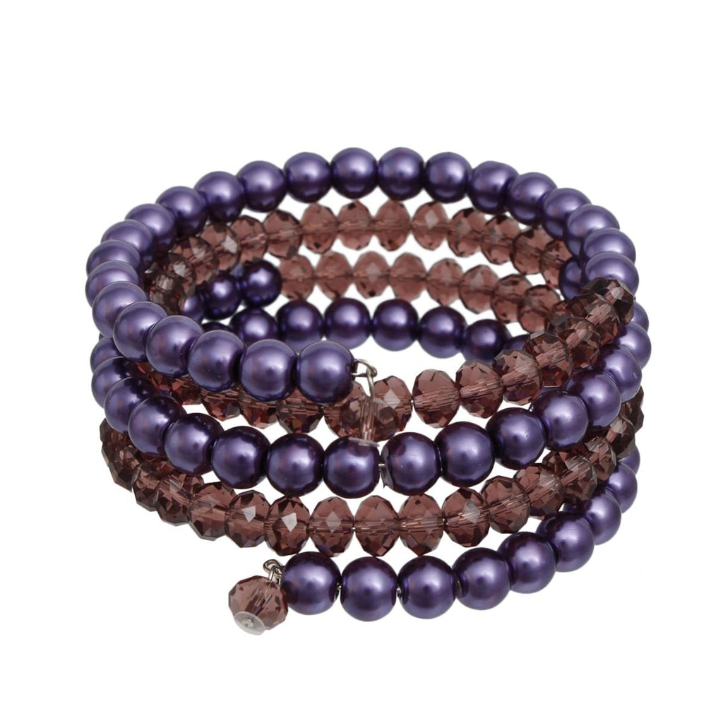 Purple Coil Memory Wire Bead Bracelet Spiral Acrylic & Glass Design
