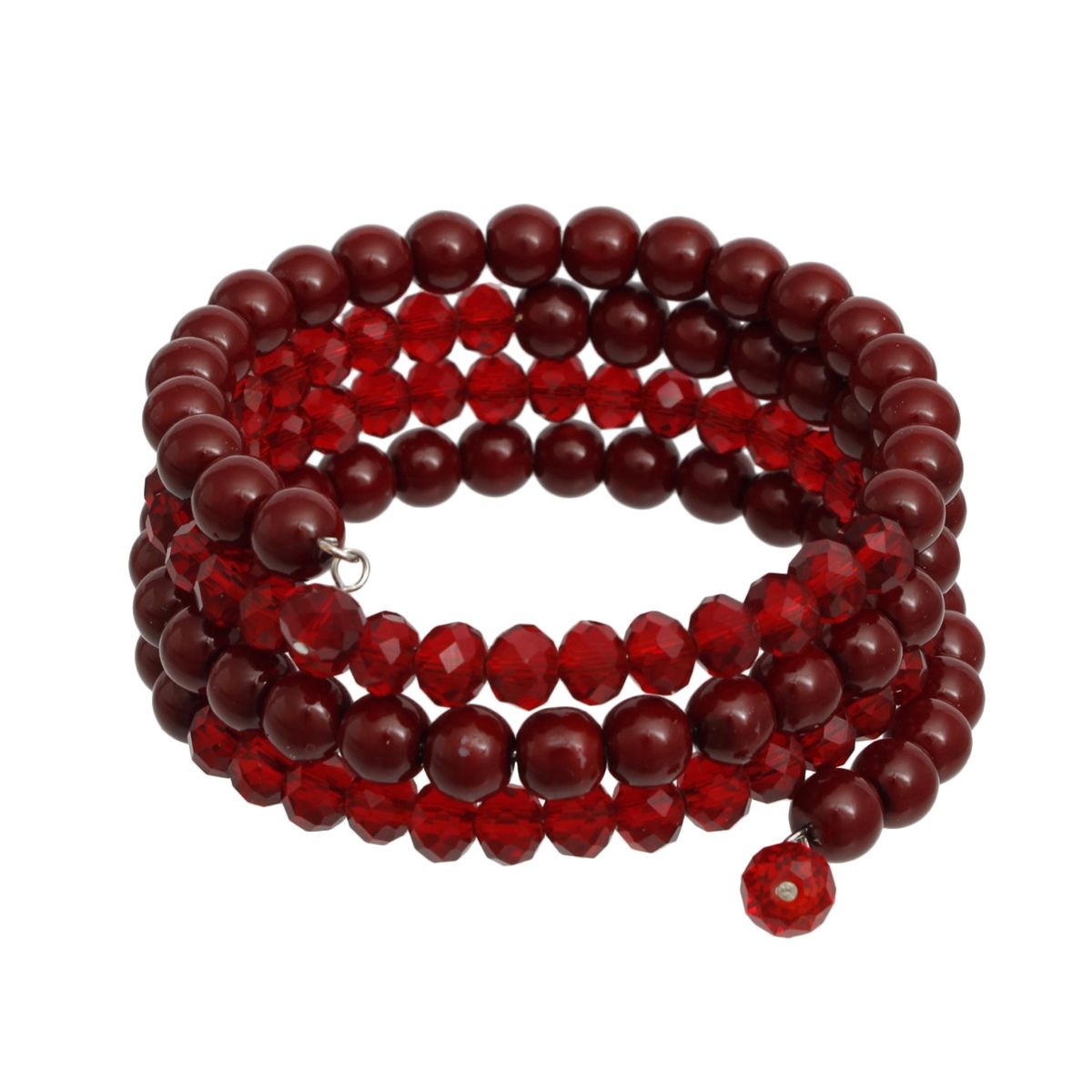 Red Coil Memory Wire Bead Bracelet Spiral Acrylic & Glass Design