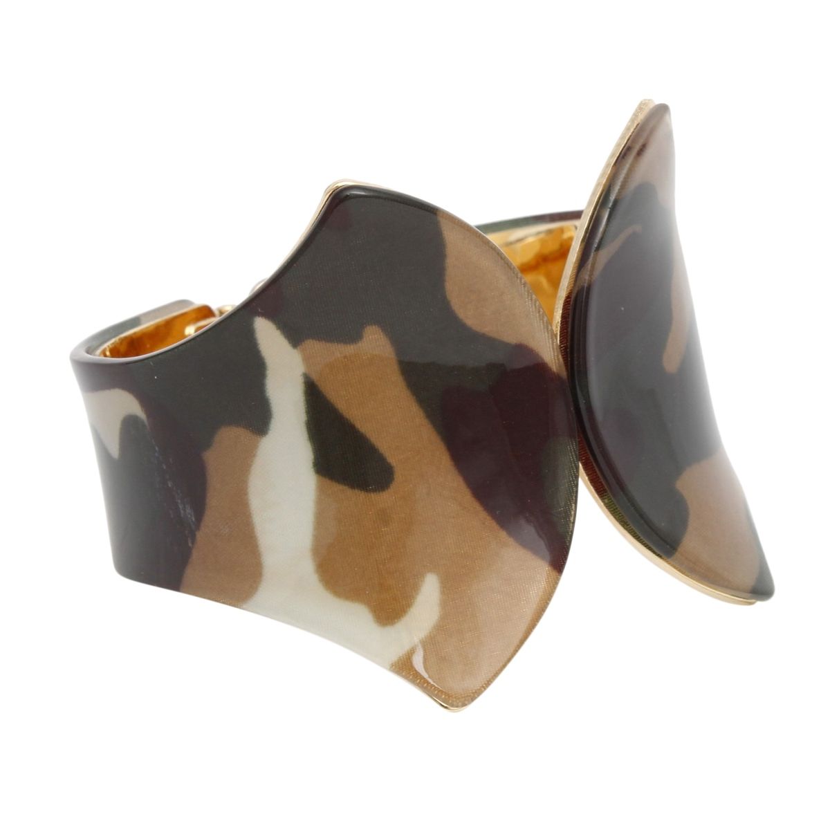 Camouflage Pointed Cuff Bracelet - Gold Tone Metal with Hinge Closure Statement Pinktown