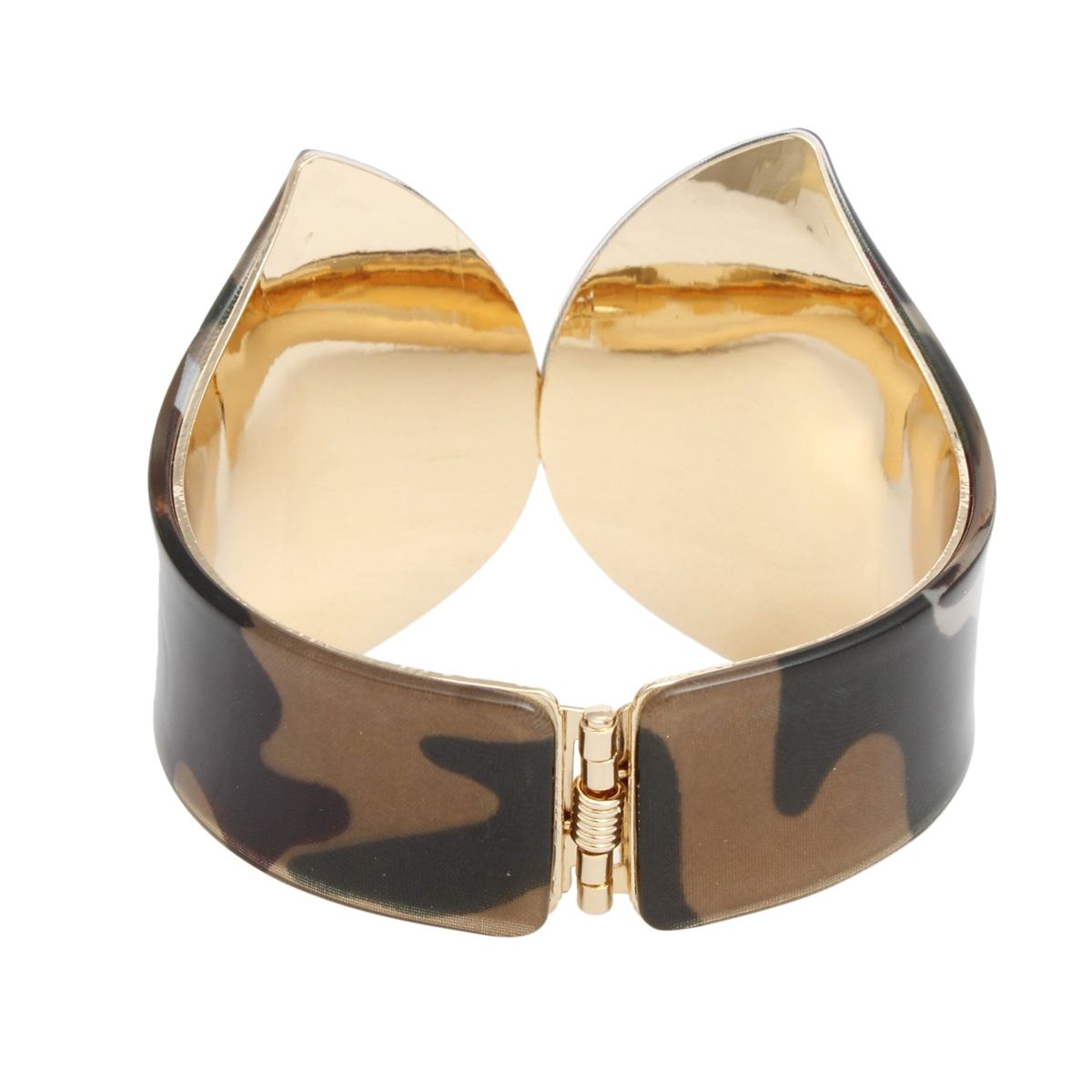 Camouflage Pointed Cuff Bracelet - Gold Tone Metal with Hinge Closure Statement Pinktown