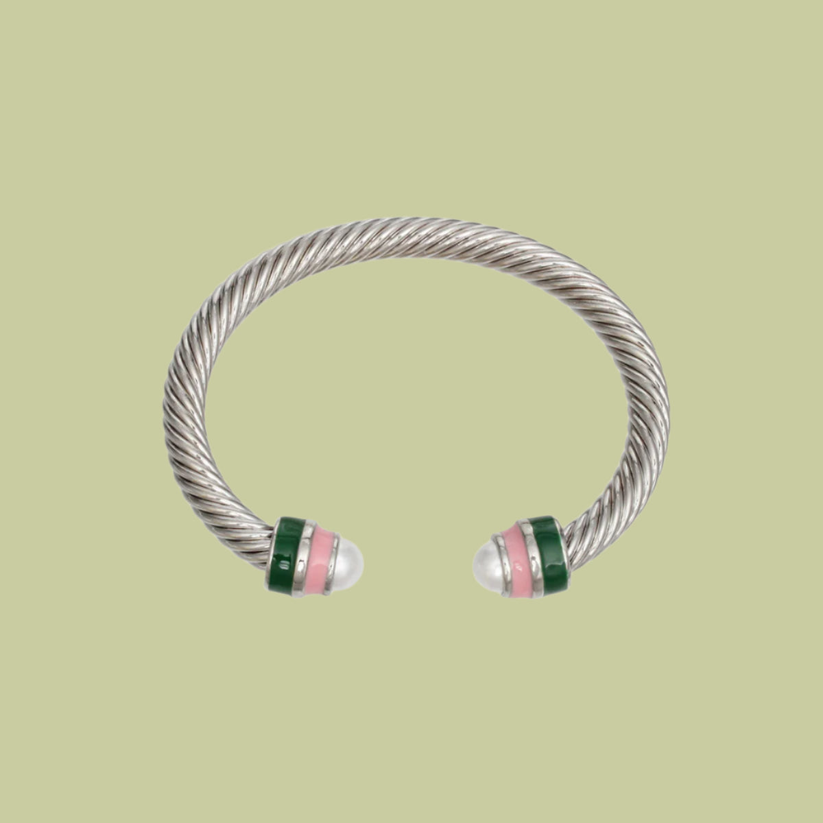 AKA Sorority Pink Green Pearl Cable Classic Bangle