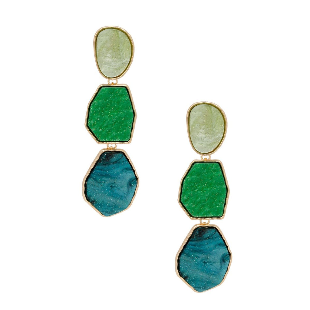 Green Marbled Acrylic Drop Earrings Gold Linked | Fashion Jewelry