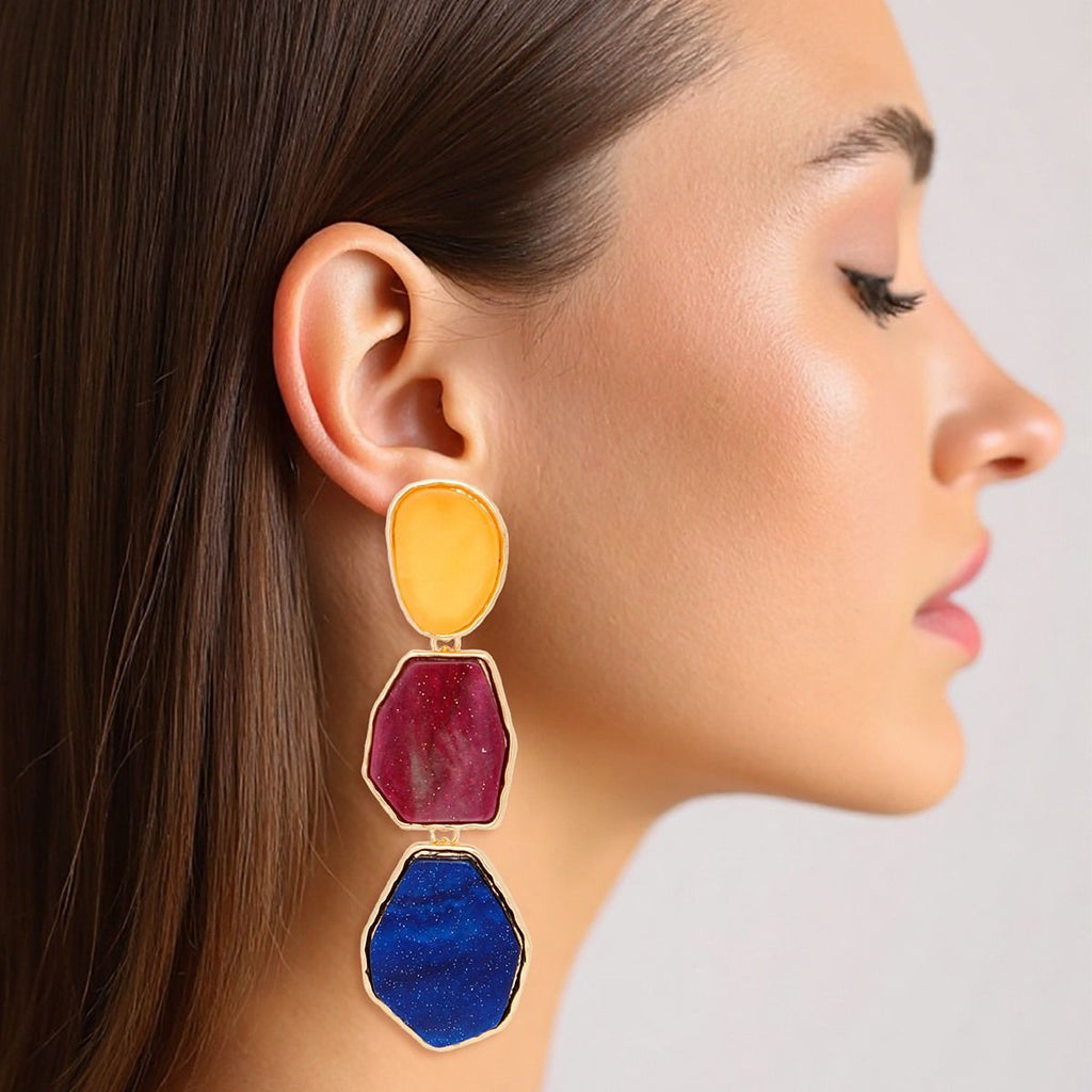 Multicolor Marbled Acrylic Drop Earrings Gold Linked | Fashion Jewelry