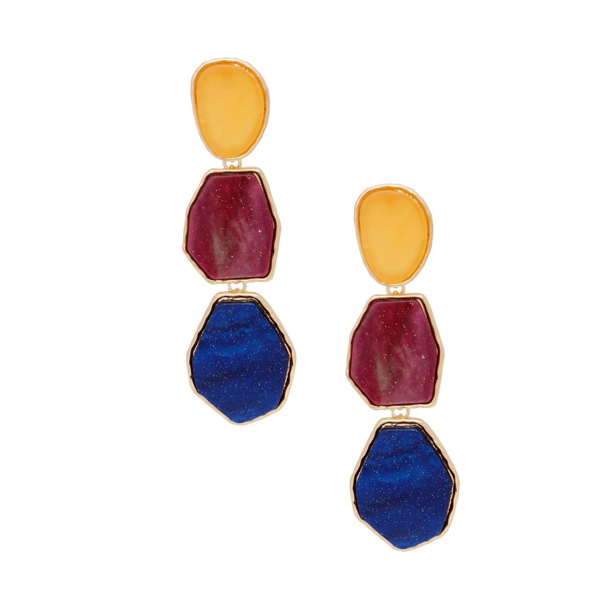 Multicolor Marbled Acrylic Drop Earrings Gold Linked | Fashion Jewelry