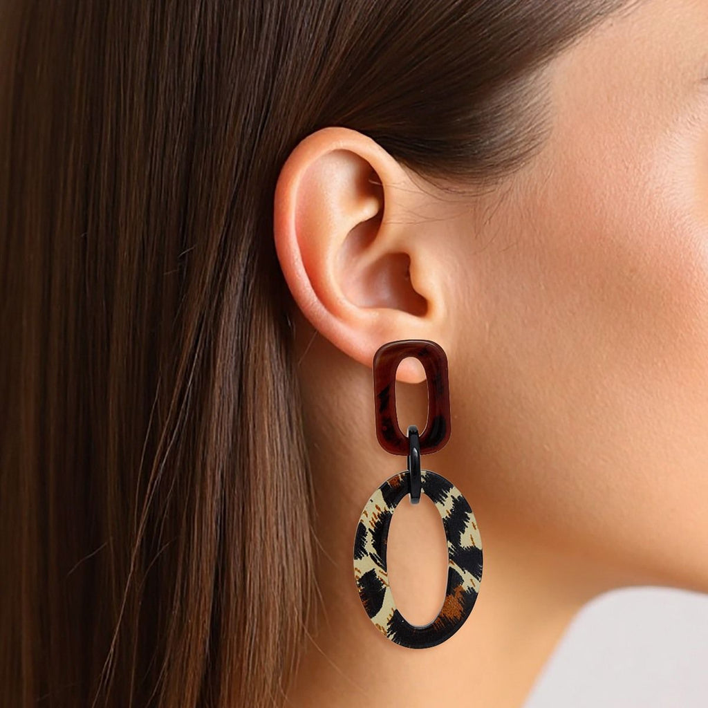 Marbled Leopard Acrylic Link Drop Earrings