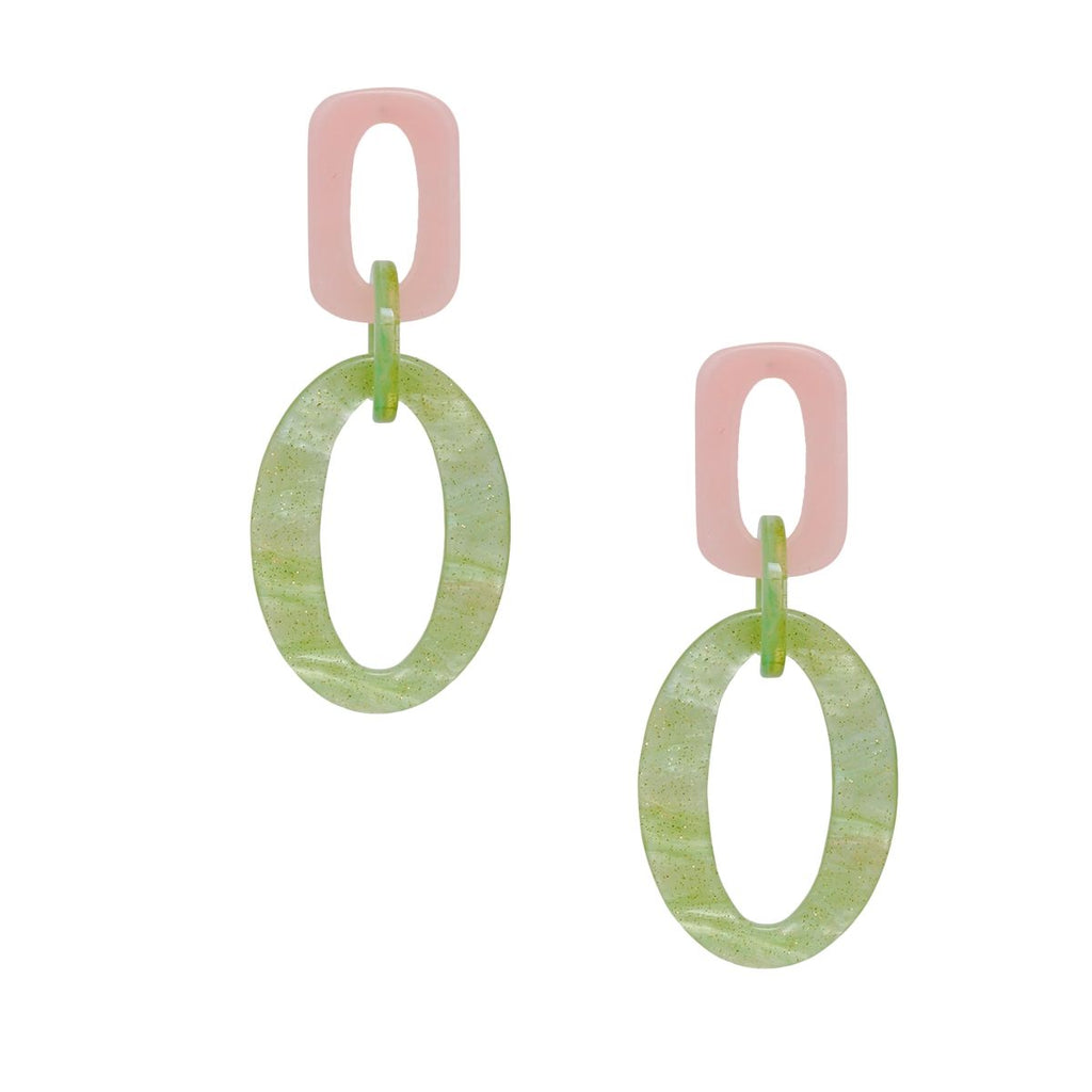 Marbled Pink Glitter Link Drop Earrings Lightweight Acrylic Design