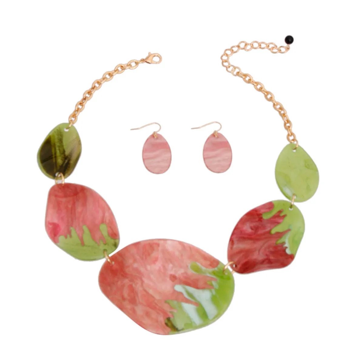 Marbled Acetate Necklace Set Pink Green | Fashion Jewelry