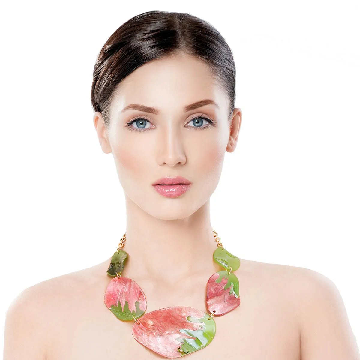 Marbled Acetate Necklace Set Pink Green | Fashion Jewelry