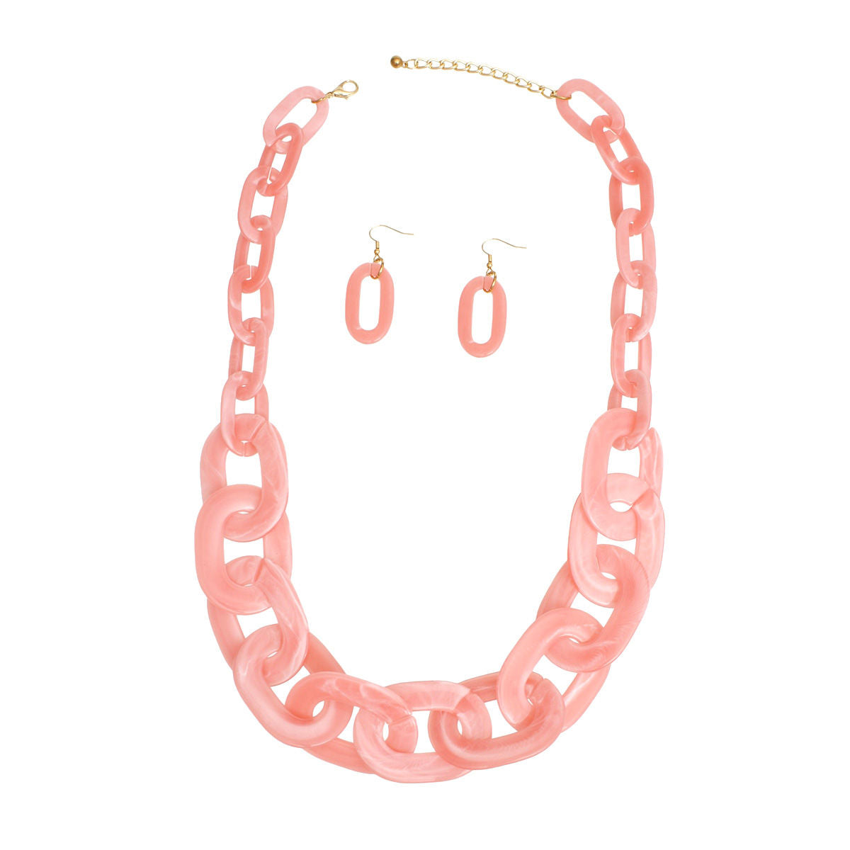 Marbled Pink Necklace Set Oval Link Fashion Statement Jewelry