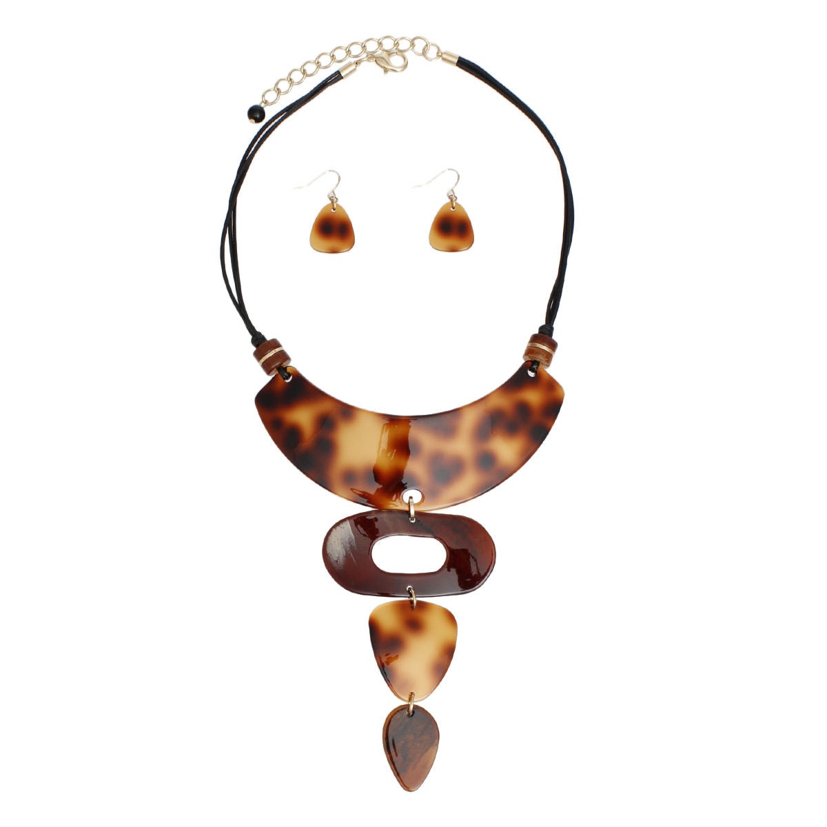 Leopard Drop Collar Necklace Set – Faux Tortoiseshell Acrylic Statement