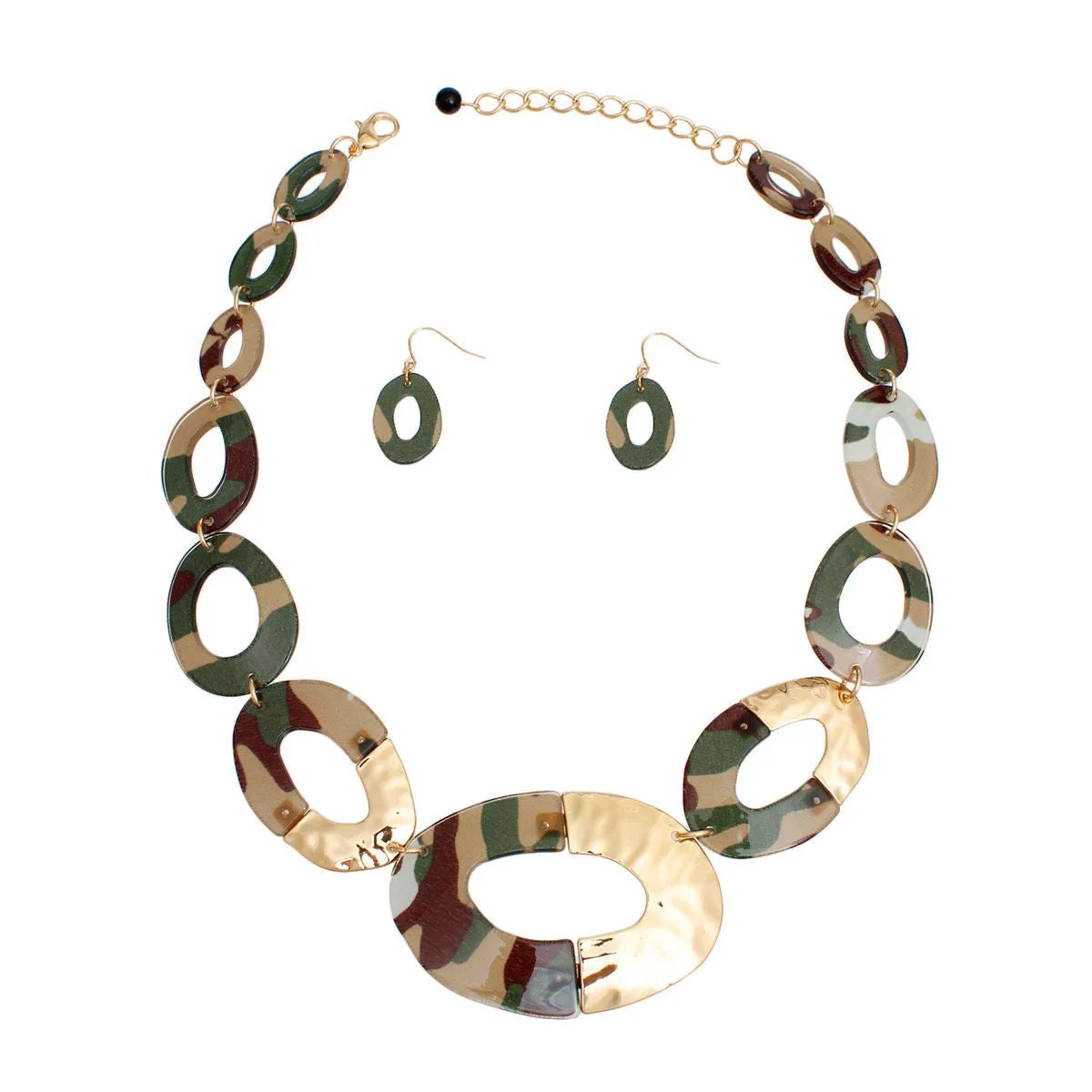Camouflage Acrylic Necklace Set Gold Tone | Statement Fashion Jewelry