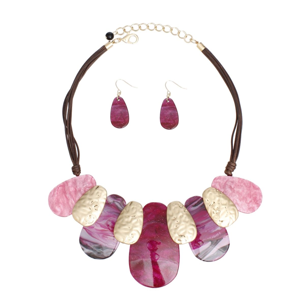 Fuchsia Pink Teardrop Vegan Leather Necklace Set | Fashion Jewelry
