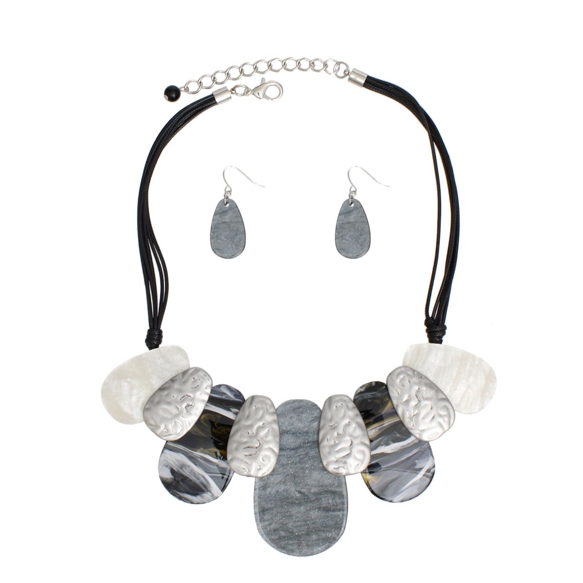Gray Teardrop Vegan Leather Necklace Set | Fashion Jewelry