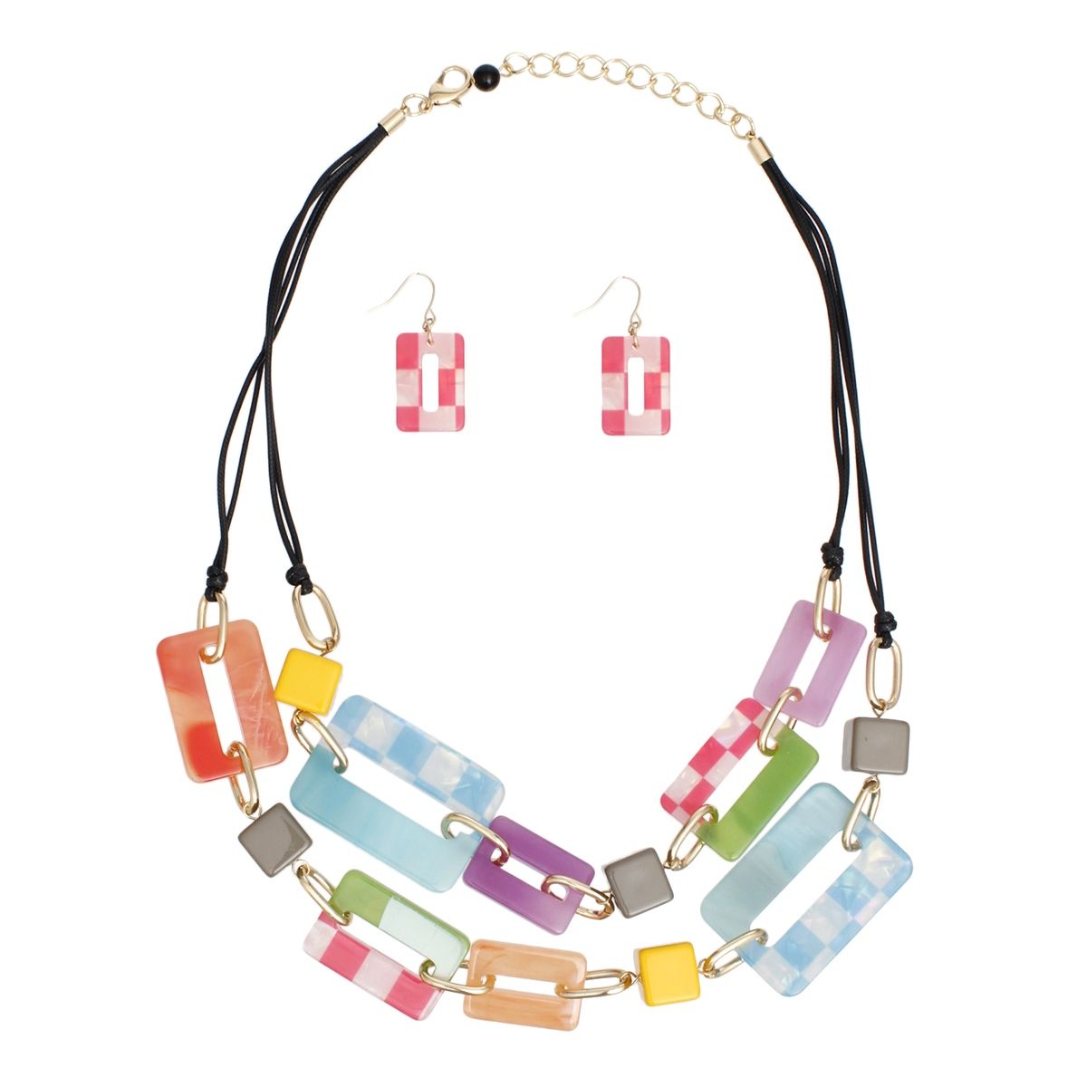 Vegan Leather Necklace Set | Multicolor Acrylic Links Statement Jewelry