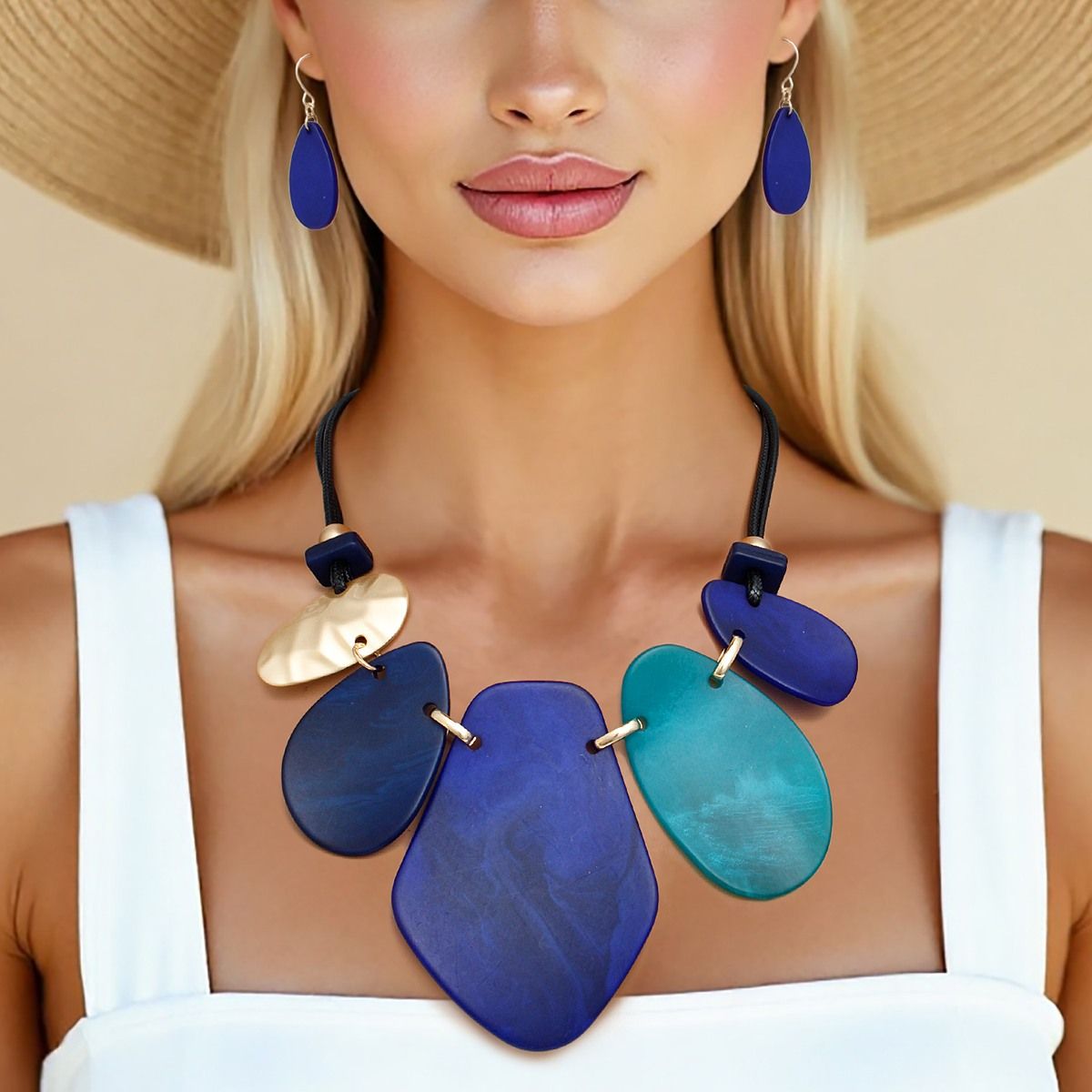 Blue Bib Necklace Set Statement Jewelry