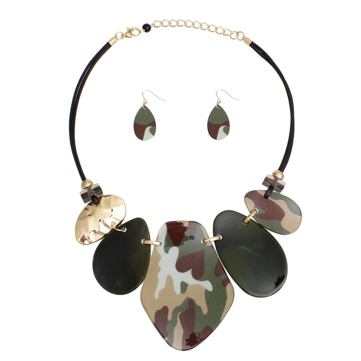 Camouflage Bib Necklace Set | Statement Acrylic & Leather Jewelry