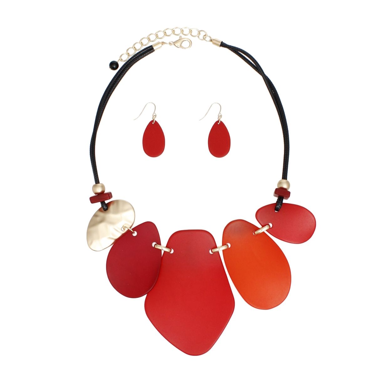 Red Bib Necklace Set Marbled Acrylic Teardrop Statement Jewelry