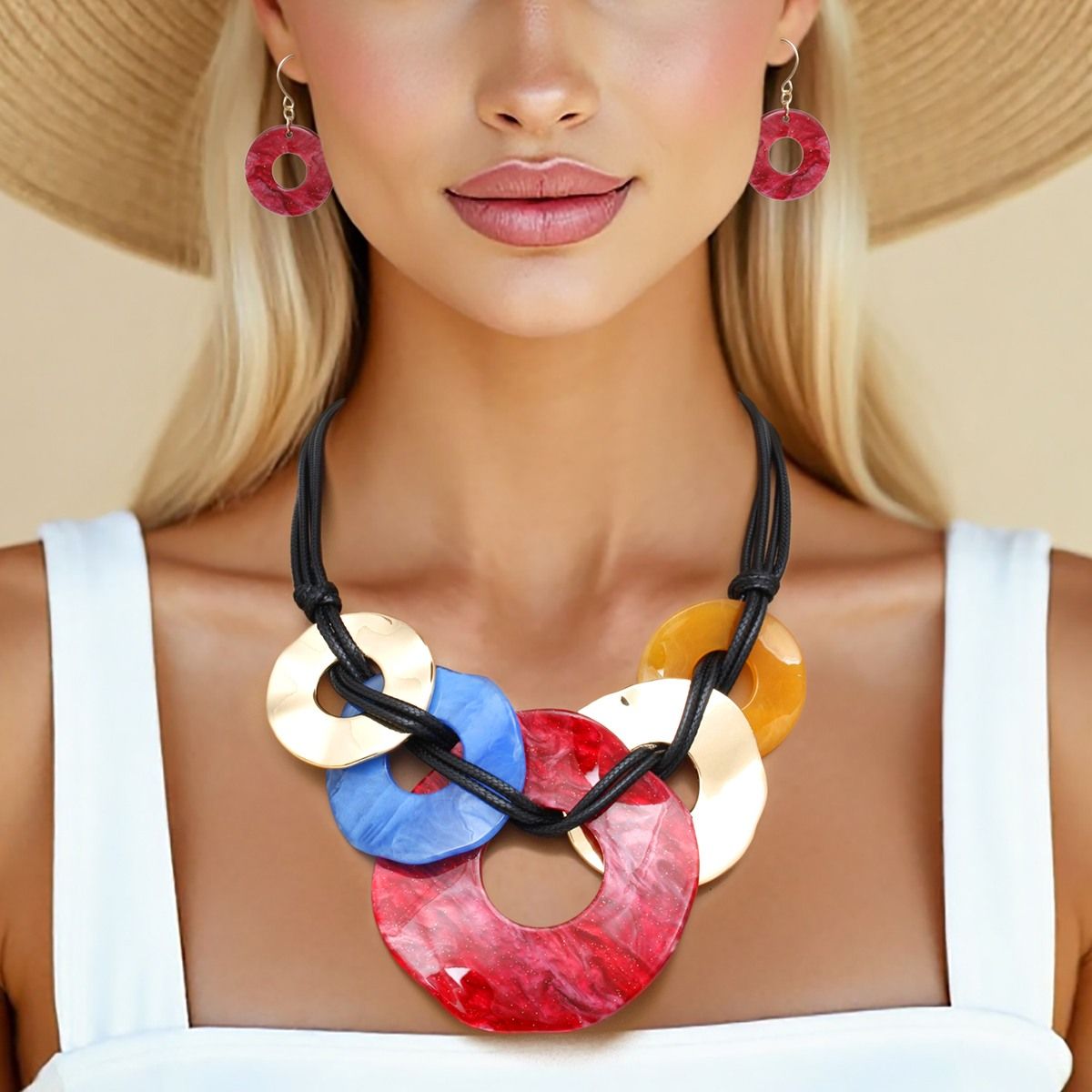 Multicolor Ring Necklace Set Bold Modern Jewelry