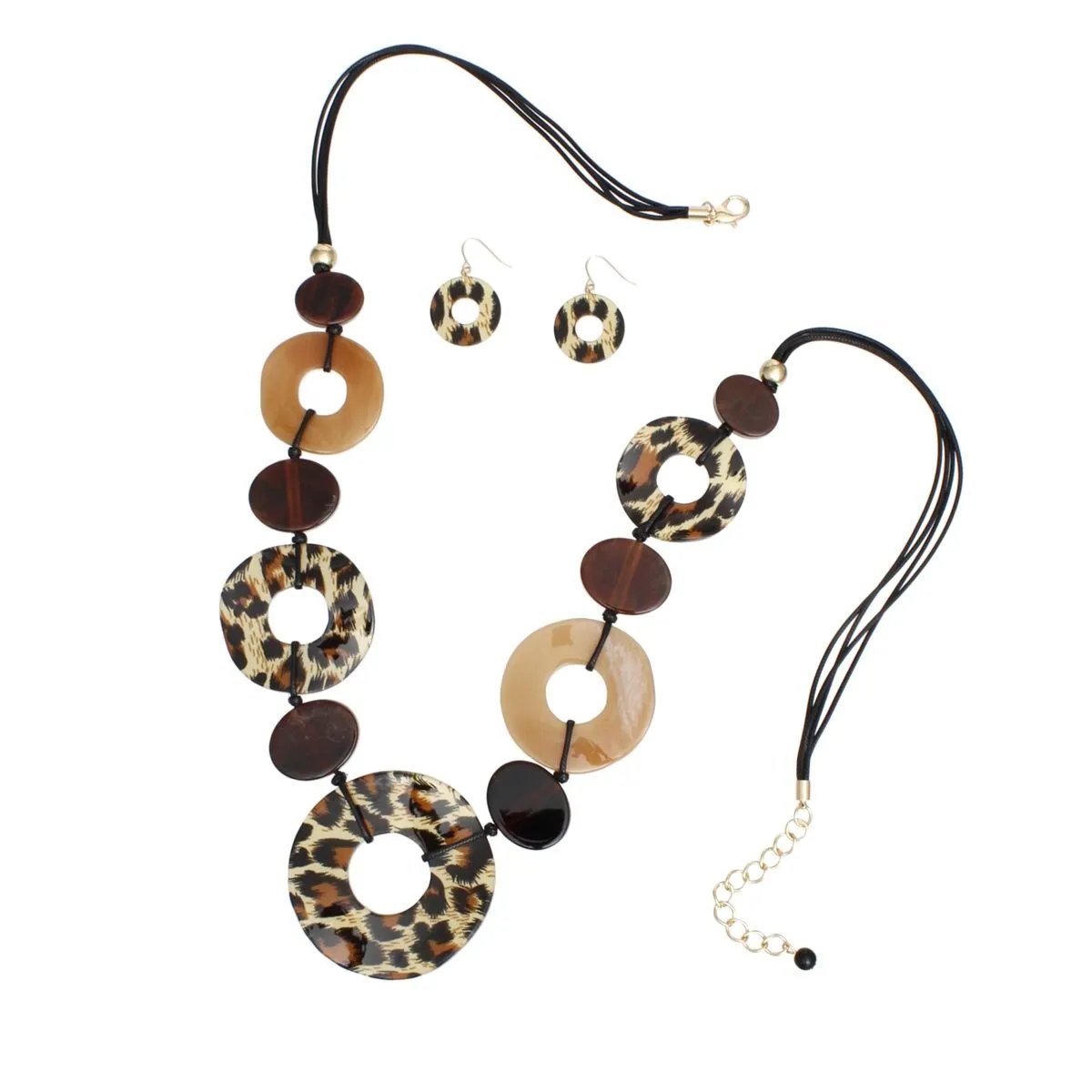 Leopard Print Necklace Set Marbled Brown Acrylic Rings Statement Jewelry
