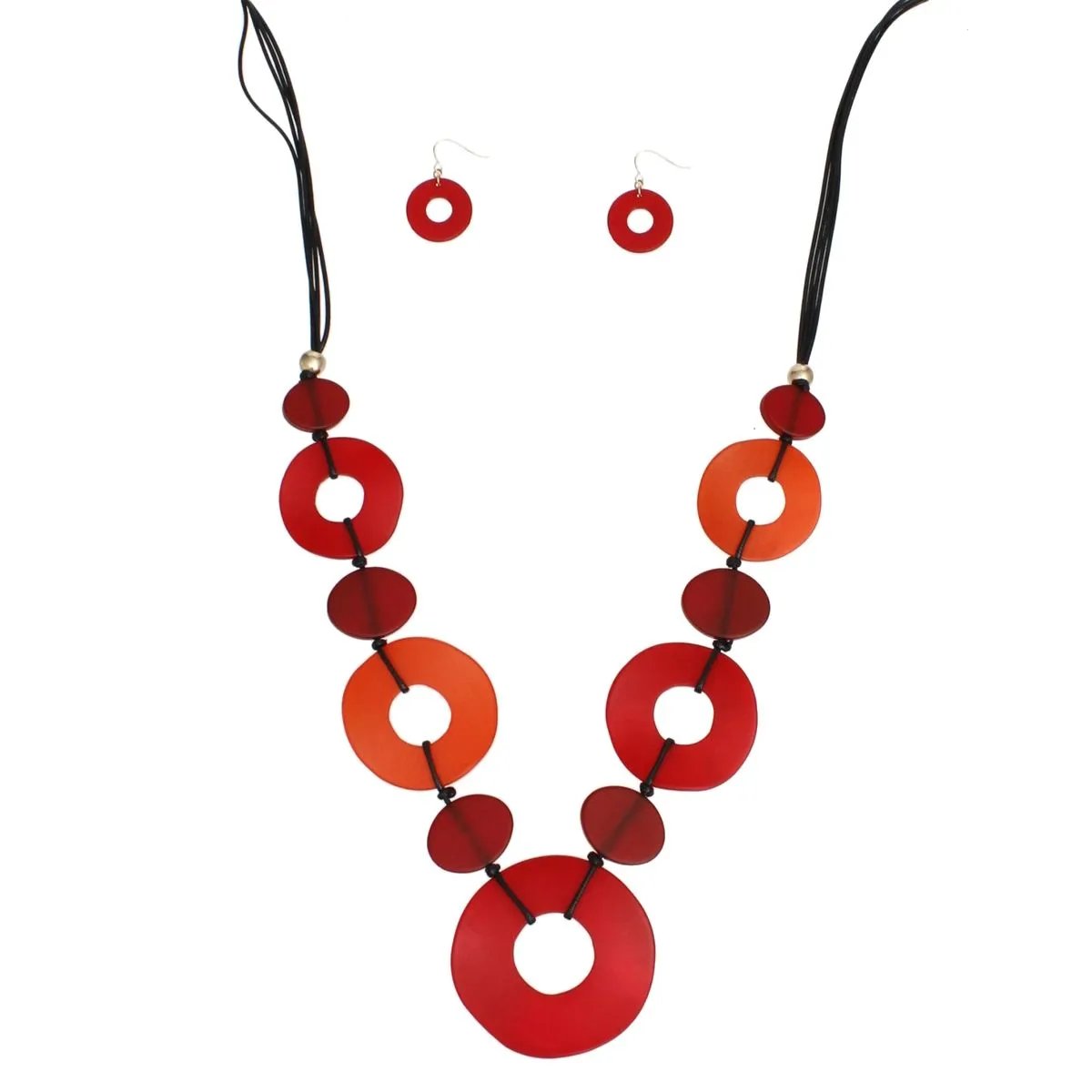 Red Acrylic Circle Necklace Graduated Red Ovals Statement Set