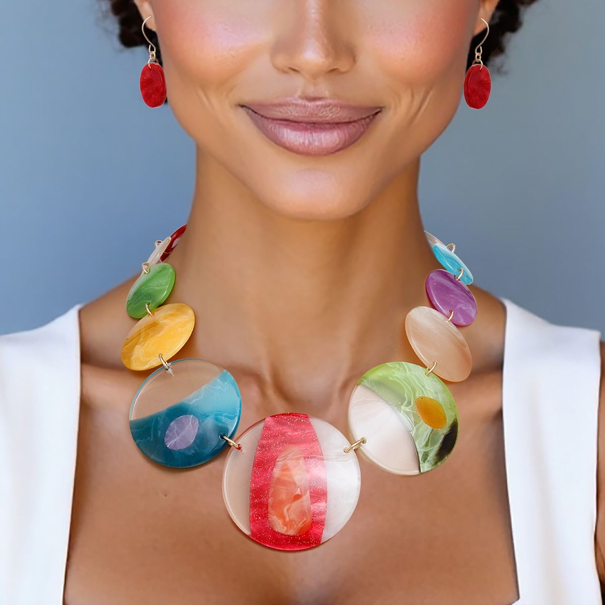 Collar Multicolor and Clear Disc Necklace Women Pinktown