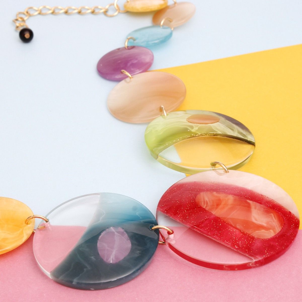 Collar Multicolor and Clear Disc Necklace Women Pinktown