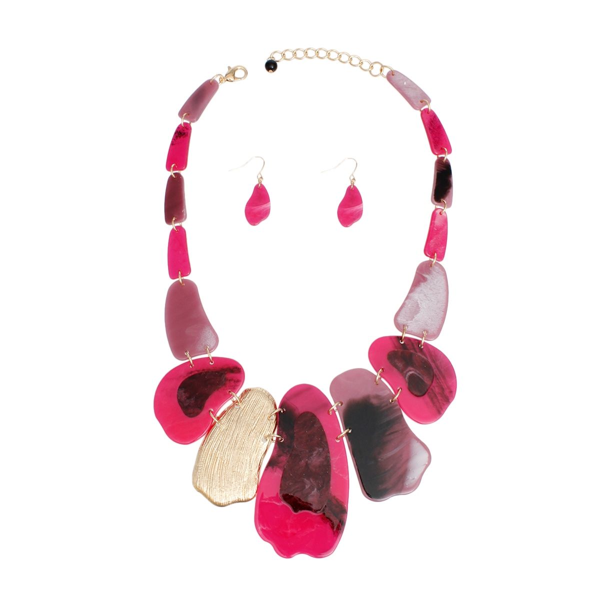 Fuchsia Marbled Statement Necklace with Earrings | Fashion Jewelry