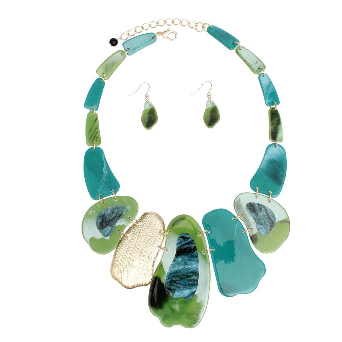 Green Blue Abstract Statement Necklace Set | Fashion Jewelry