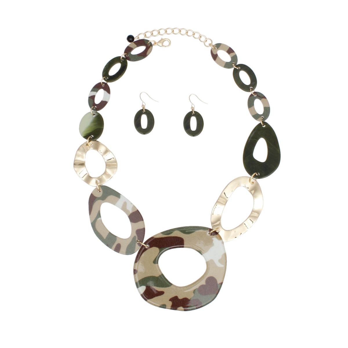 Graduated Link Collar Necklace Camouflage Acrylic Gold Statement Set