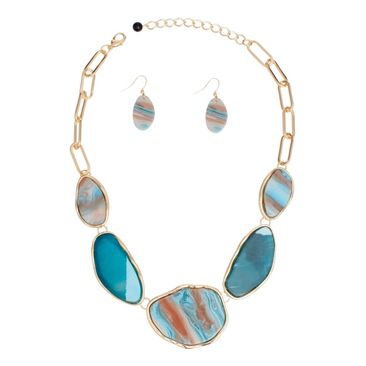 Marbled Resin Chain Necklace Set Coolish Tones | Fashion Jewelry