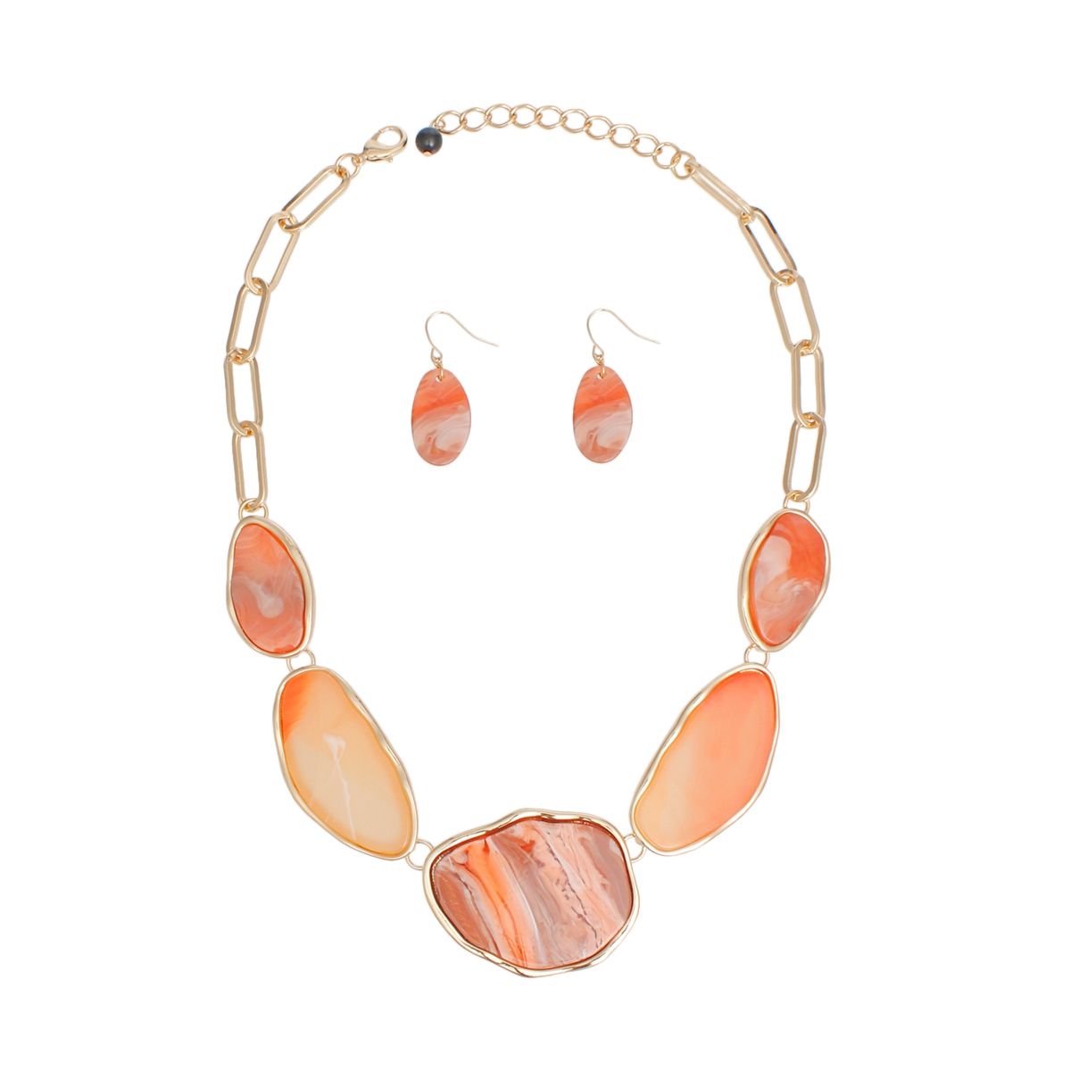 Marbled Resin Chain Necklace Set Warm Tones | Fashion Jewelry