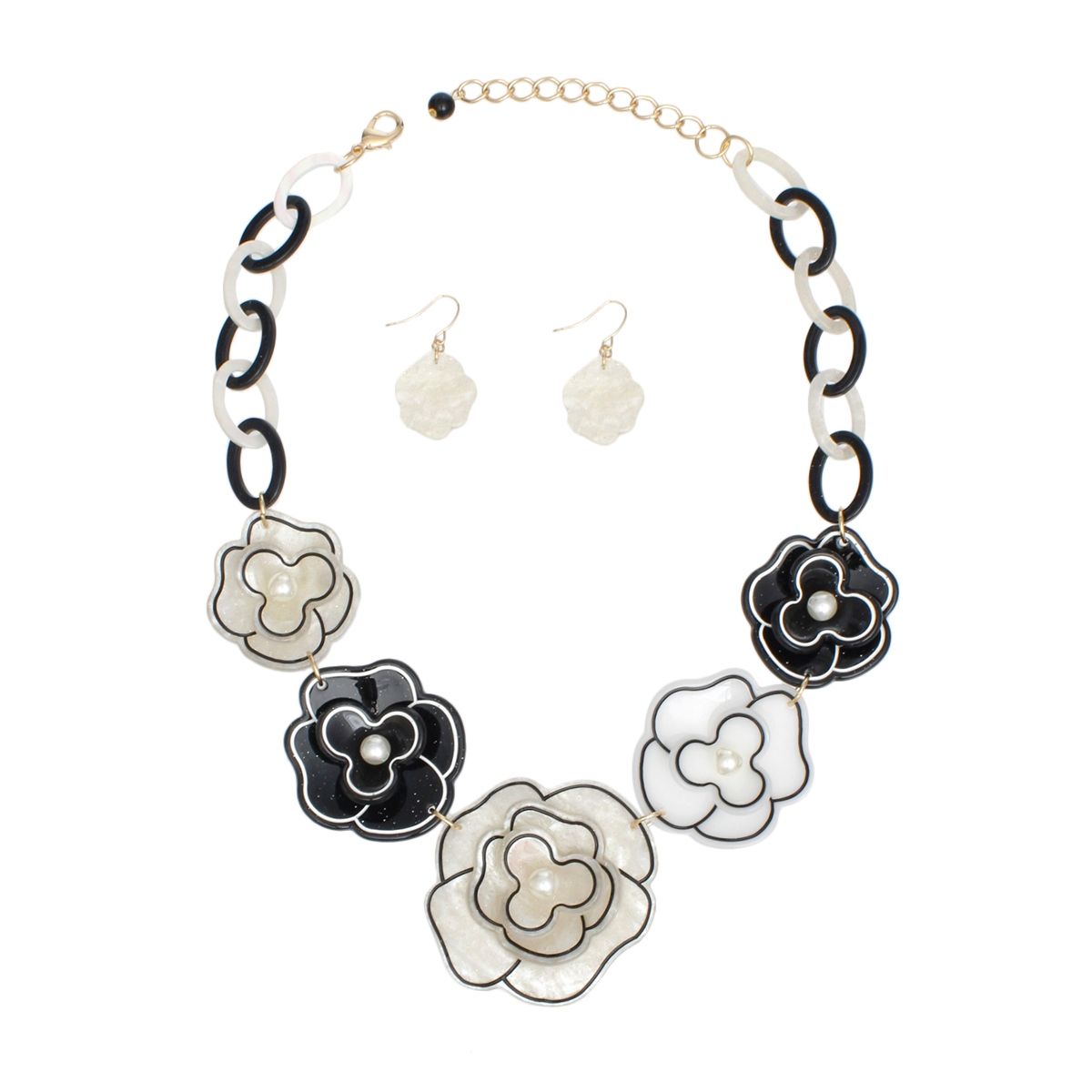 Monochrome Majestic Dimensional Flower Collar Necklace - Black & White Pinktown