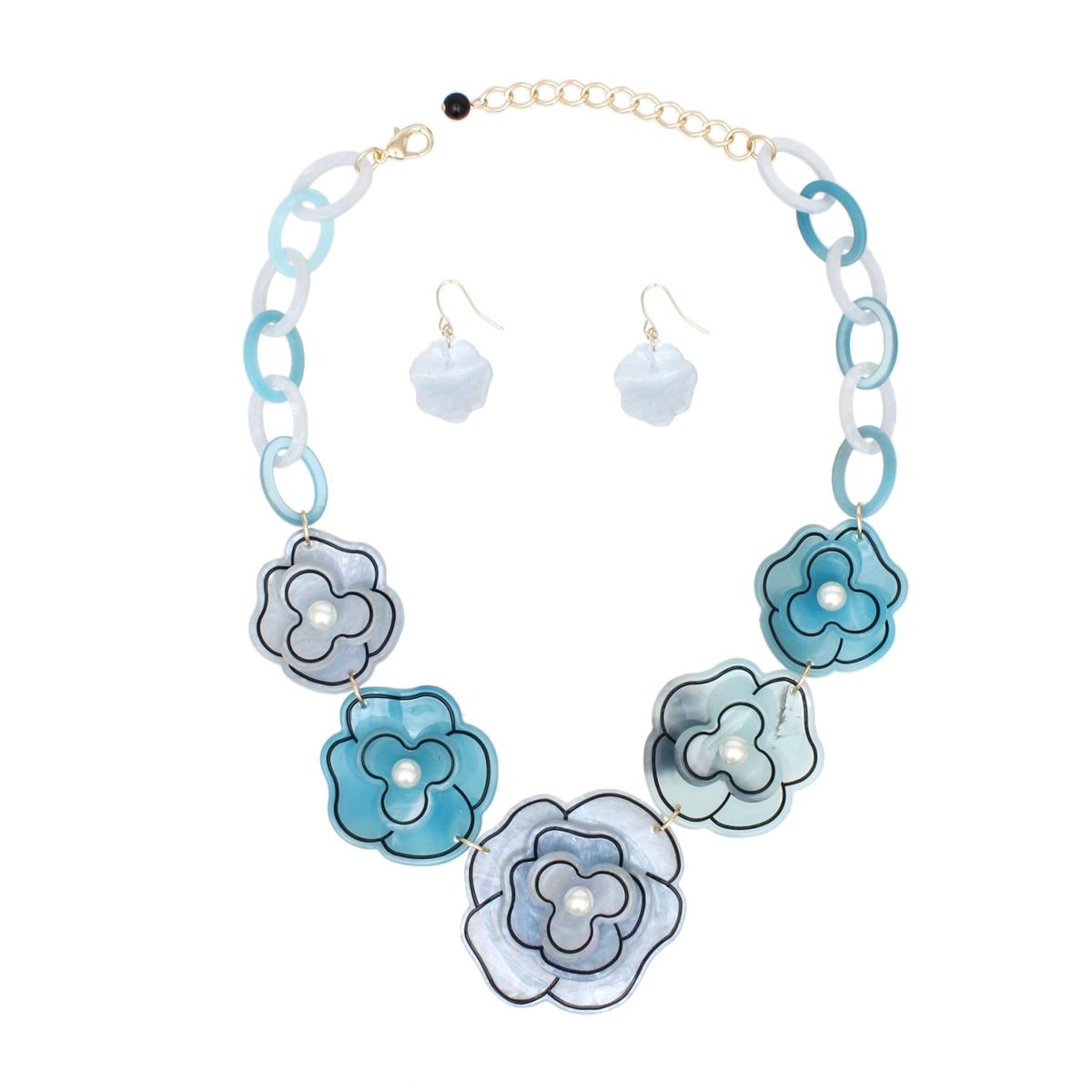 Blue Acrylic Flower Necklace Marbled Floral Collar Statement Set