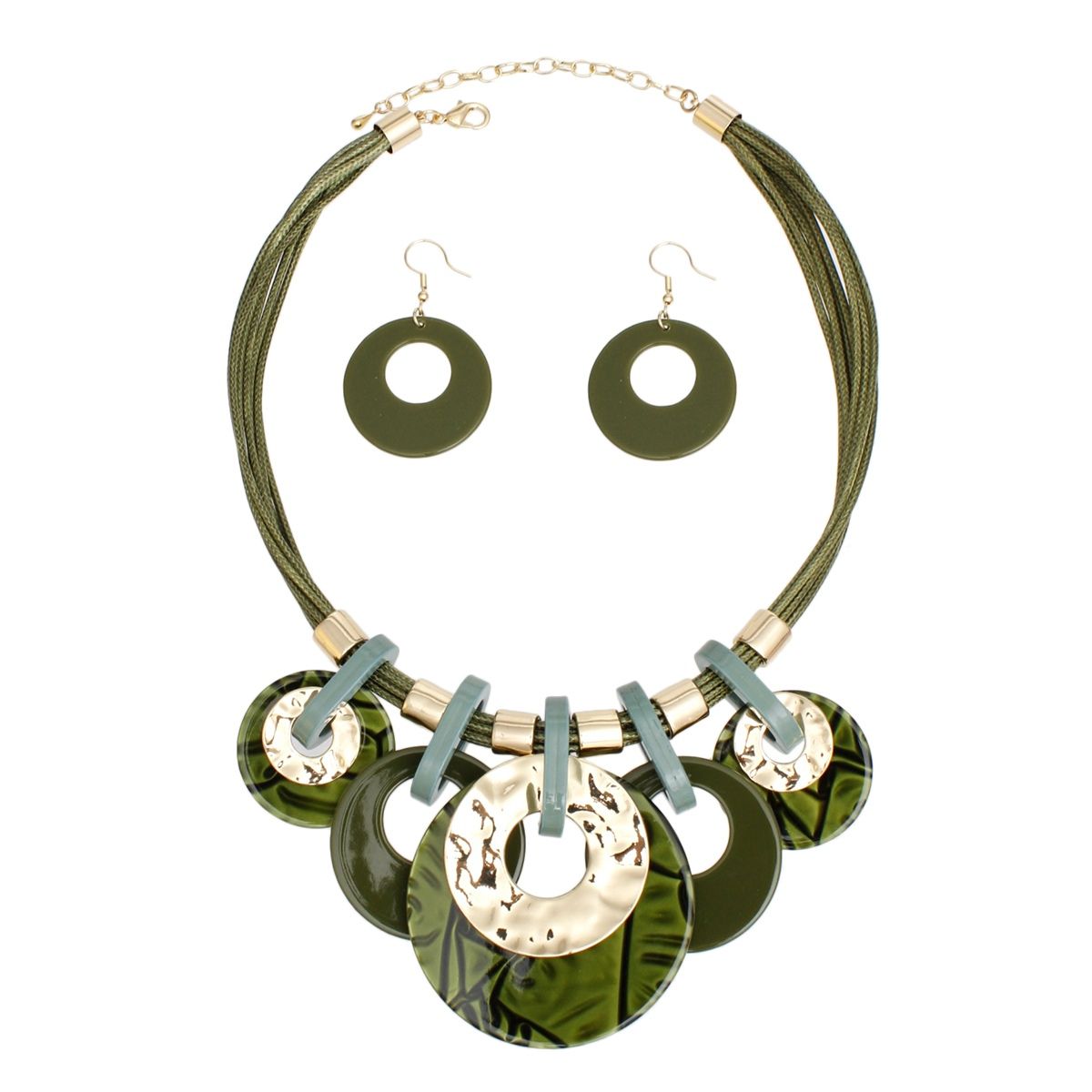 Olive Green Necklace Set – Marbled Resin Statement Jewelry