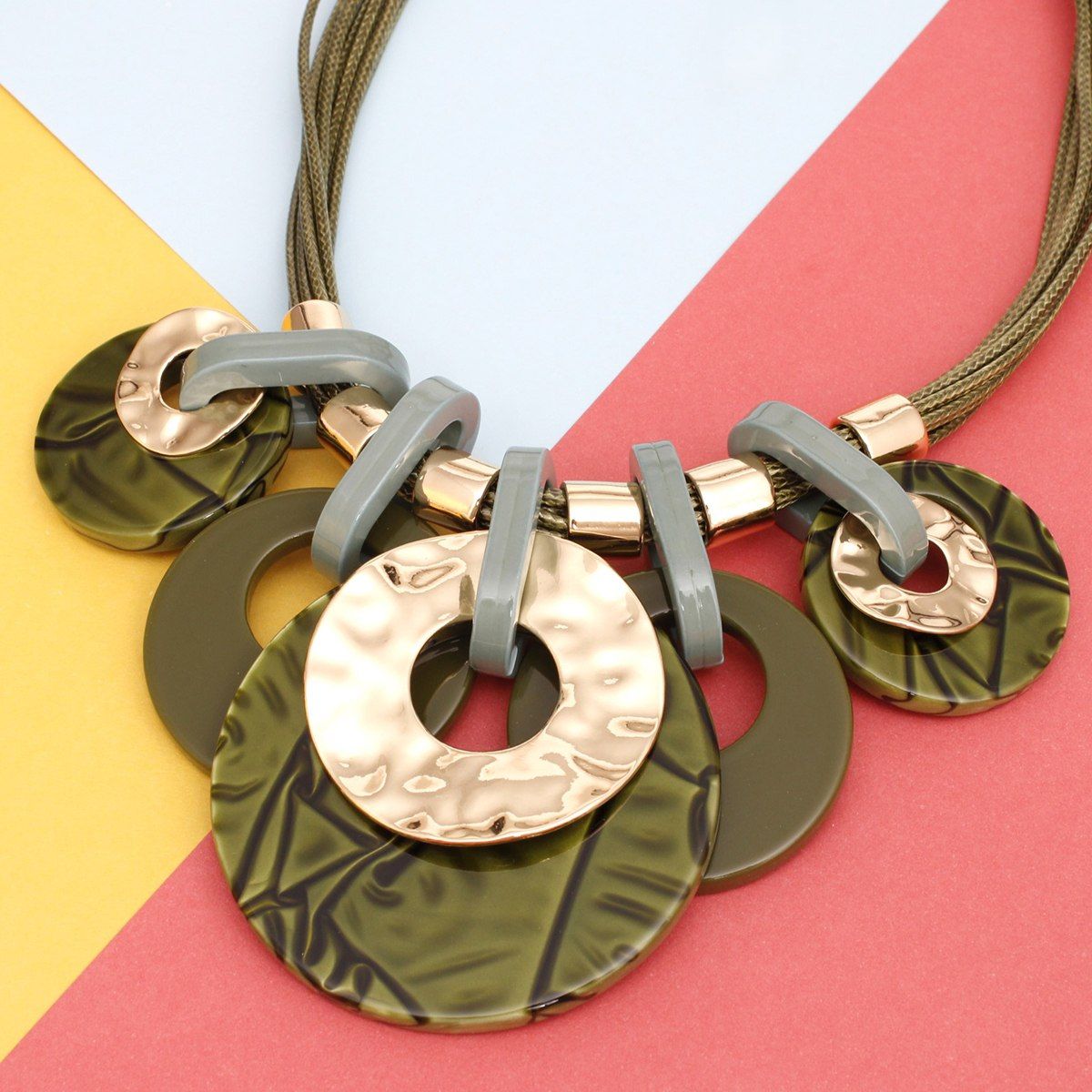 Olive Green Necklace Set – Marbled Resin Statement Jewelry