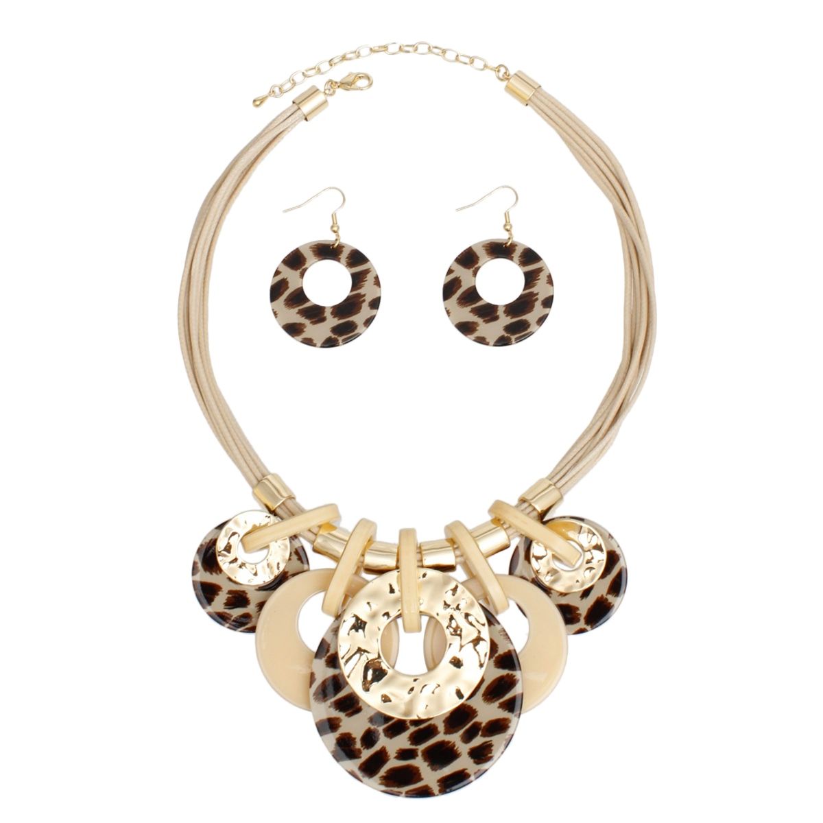 Leopard Print Necklace Set – Ivory Leather Cord Statement Jewelry