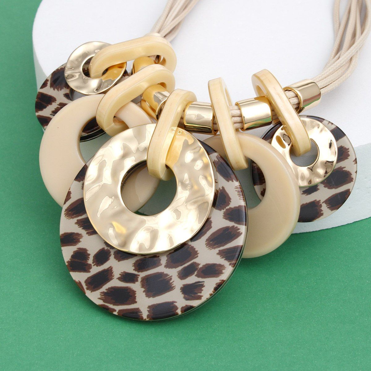 Leopard Print Necklace Set – Ivory Leather Cord Statement Jewelry