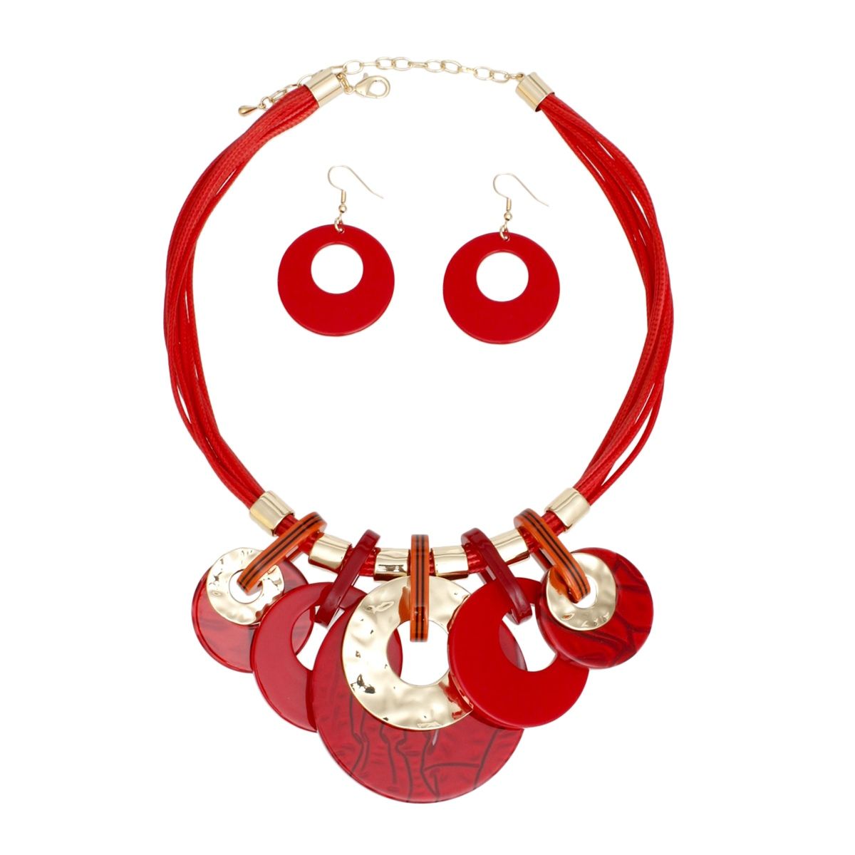 Red Acrylic Disc Necklace Set Multi Strand Statement Jewelry
