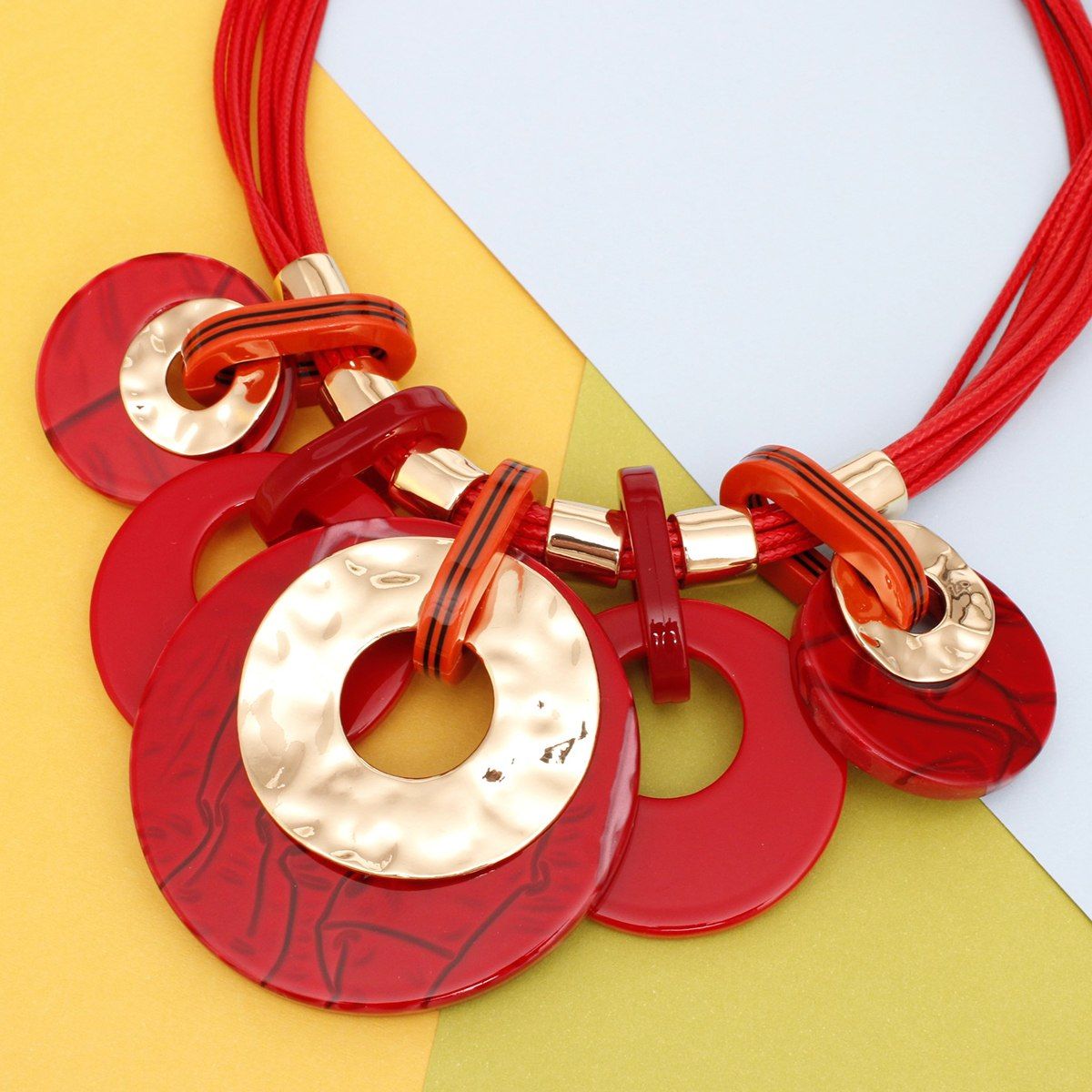 Red Acrylic Disc Necklace Set Multi Strand Statement Jewelry