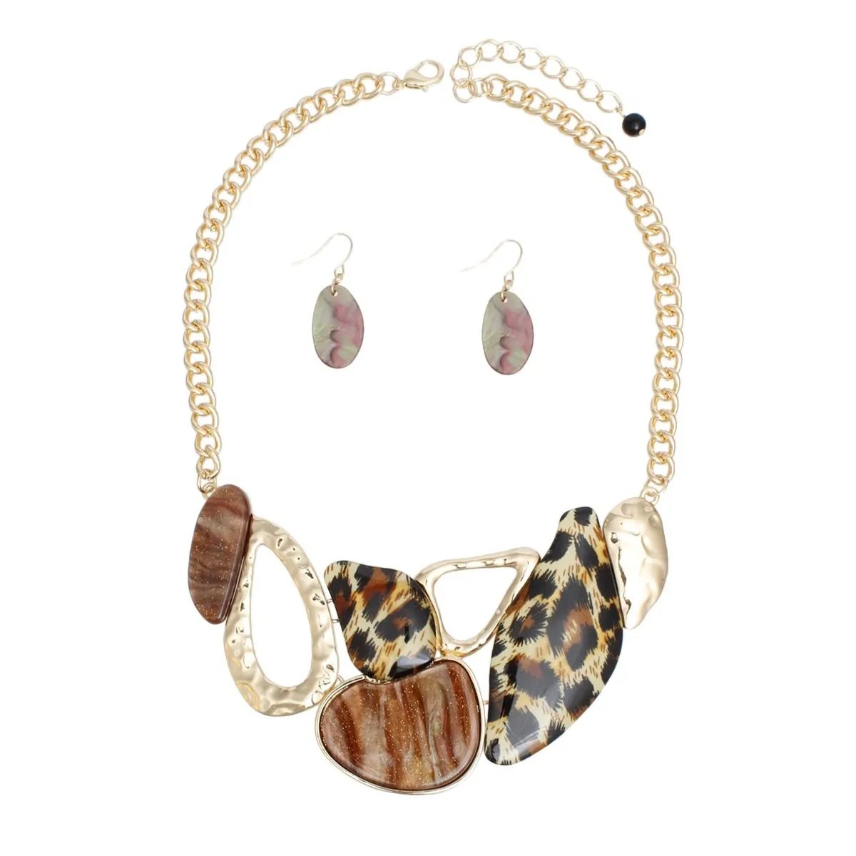 Jewelry Set – Marbled Leopard & Gold Statement Necklace and Earrings