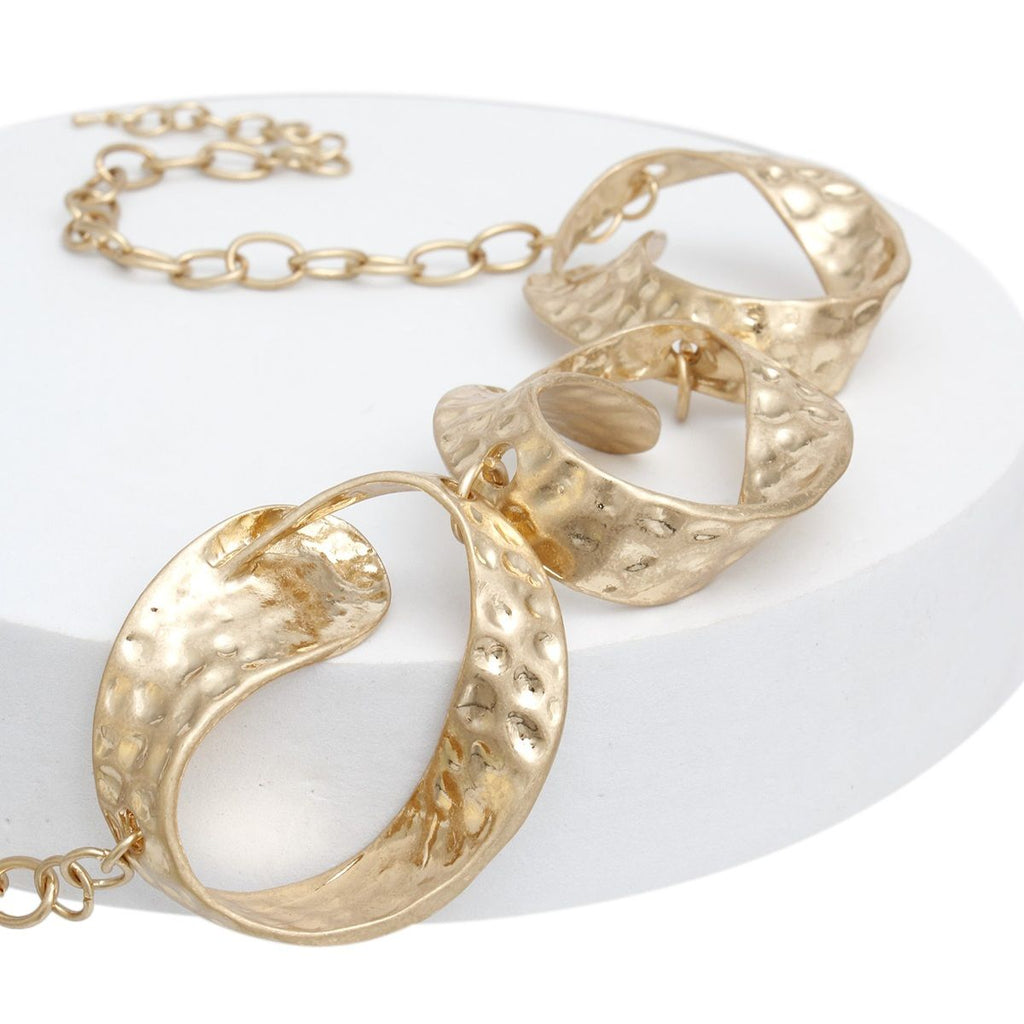 Statement Gold Link Necklace for Women with Chunky Hammered Oval Links and Matching Earrings