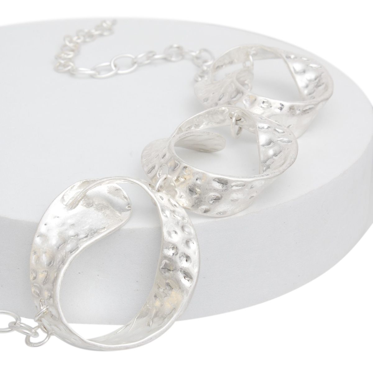 Statement Silver Link Necklace for Women with Chunky Hammered Oval Links and Matching Earrings