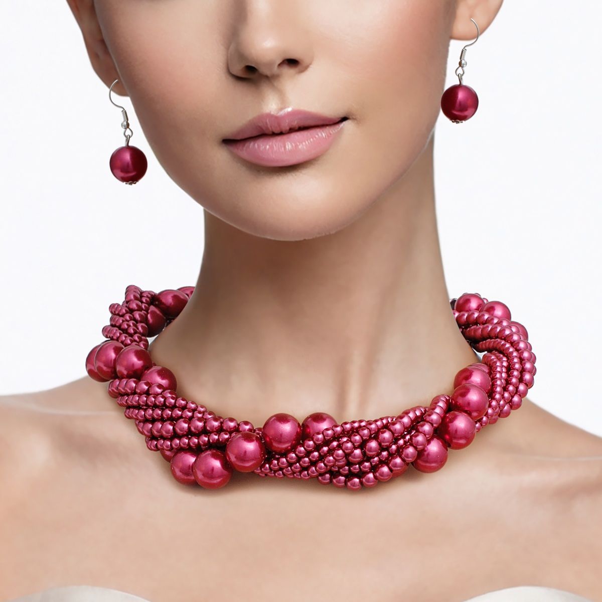 Shop Burgundy Pearl Twisted Choker Set | Seven Strand Necklace