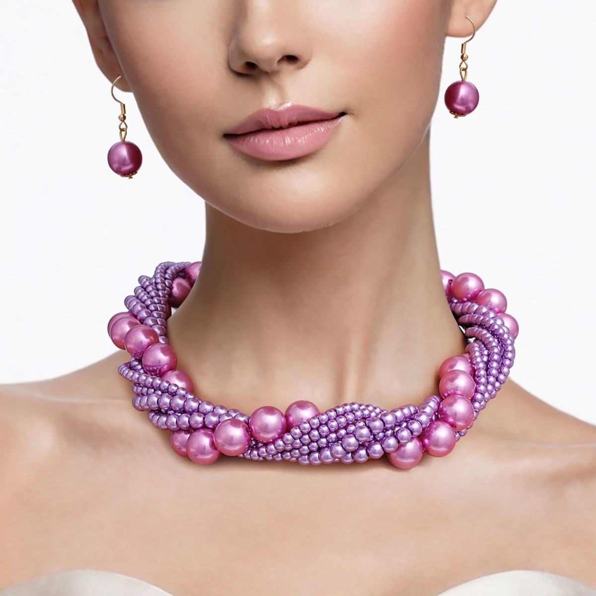 Shop Purple Pearl Twisted Choker Set | Seven Strand Necklace