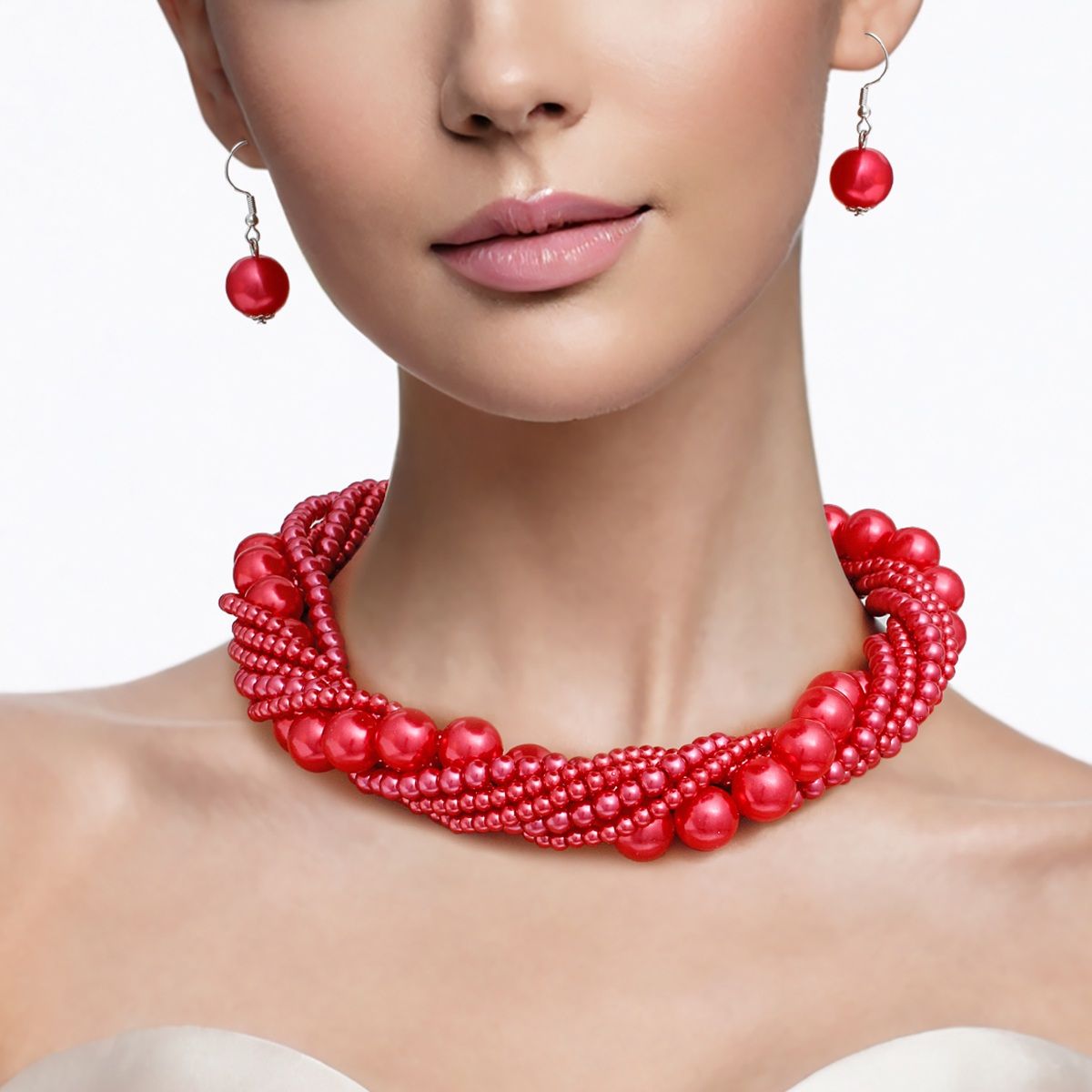 Shop Red Pearl Twisted Choker Set | Seven Strand Necklace