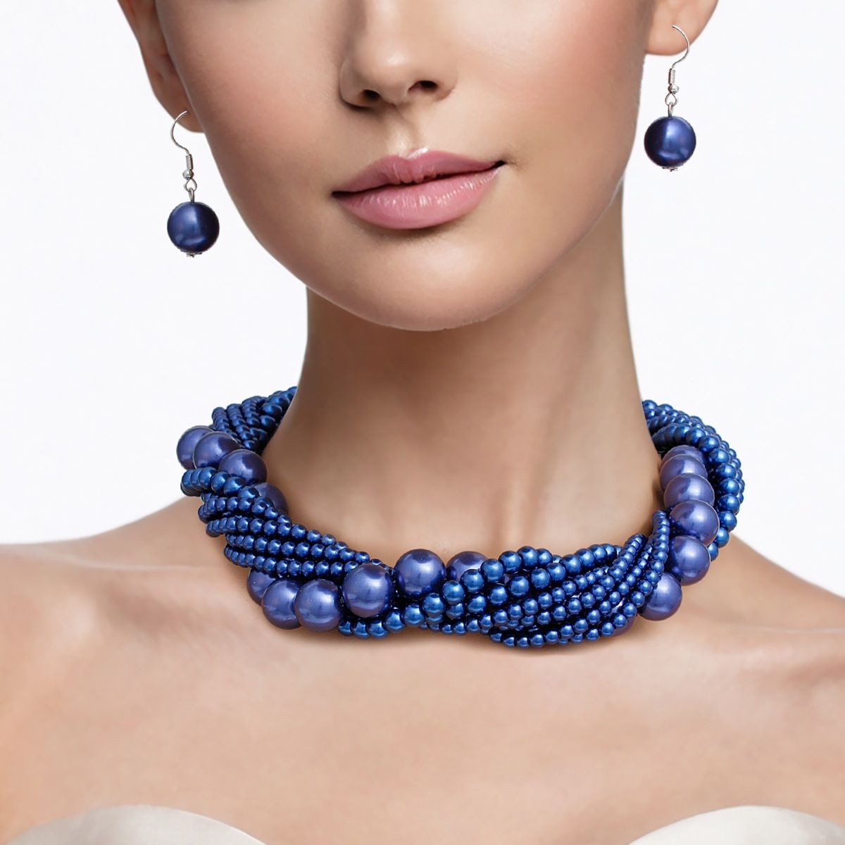 Shop Blue Pearl Twisted Choker Set | Seven Strand Necklace