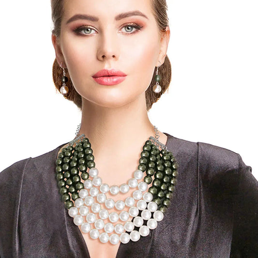 Fashion Jewelry: Versatile Olive & Cream Pearl Necklace Set: Must-Have