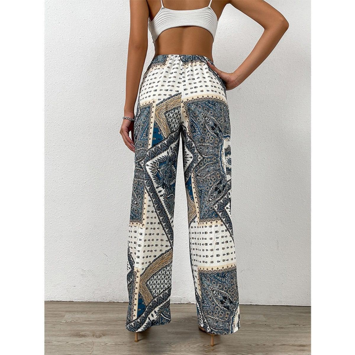 All Over Plants Print Tie Front High Waist Pants