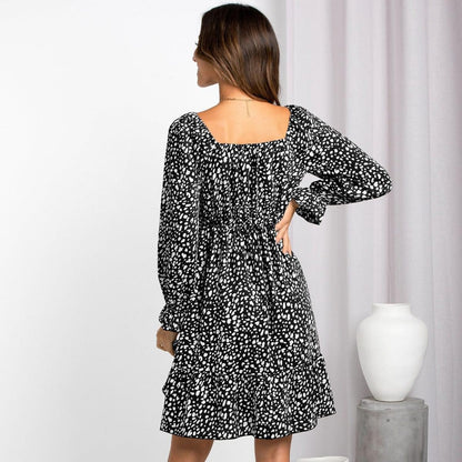 All Over Print Square Neck Cinched Waist Dress