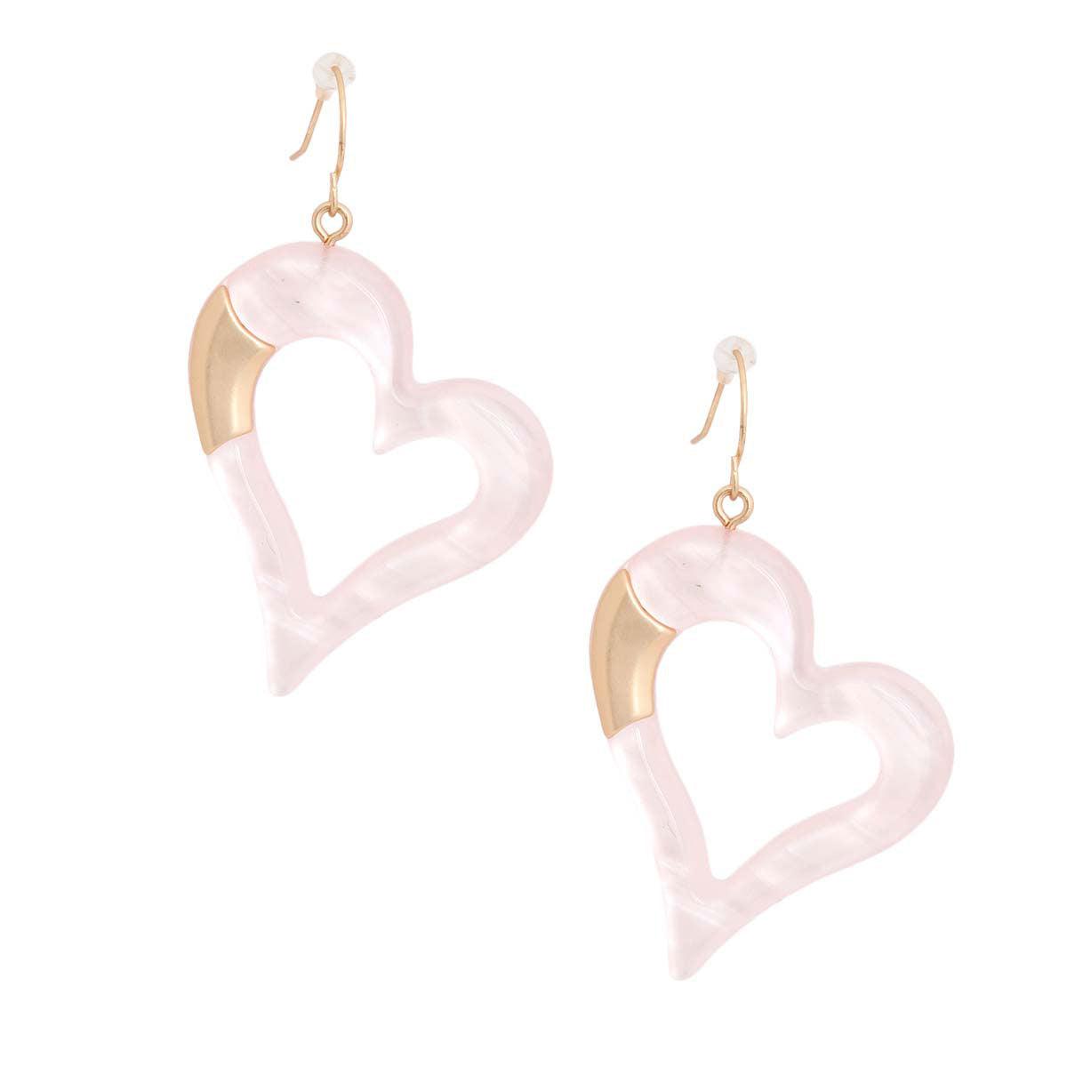 Angled Open Heart Earrings Light Pink